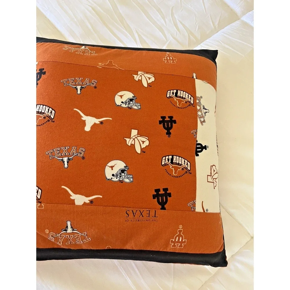 University of Texas Throw Pillow Handmade Quilted Longhorns Dorm Man Cave 12x12